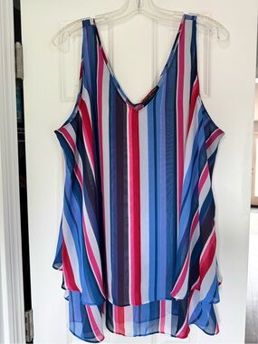 Lane Bryant Size 20 Colorful Striped Chiffon Tank Flowy Sleeveless Tunic Top